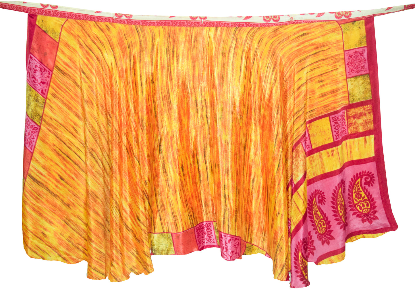 Sushila Vintage Dark Yellow Saree Magic Wrap Reversible Skirt Art Silk Beach Dress