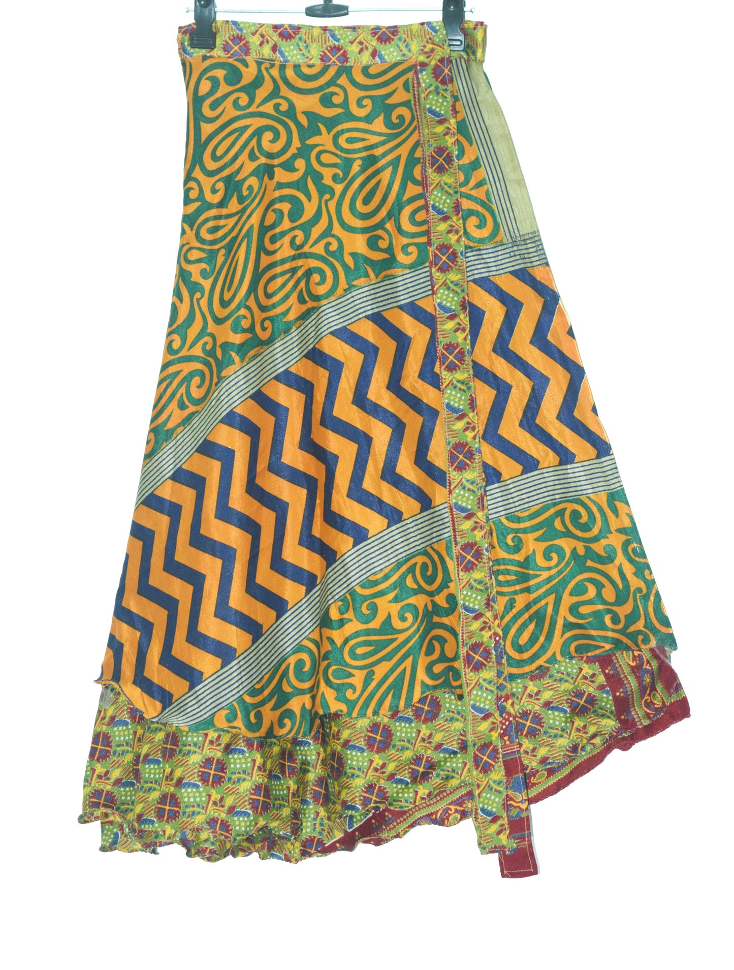 Sushila Vintage Art Silk Saree Magic Wrap Reversible Skirt Mustard Beach Dress