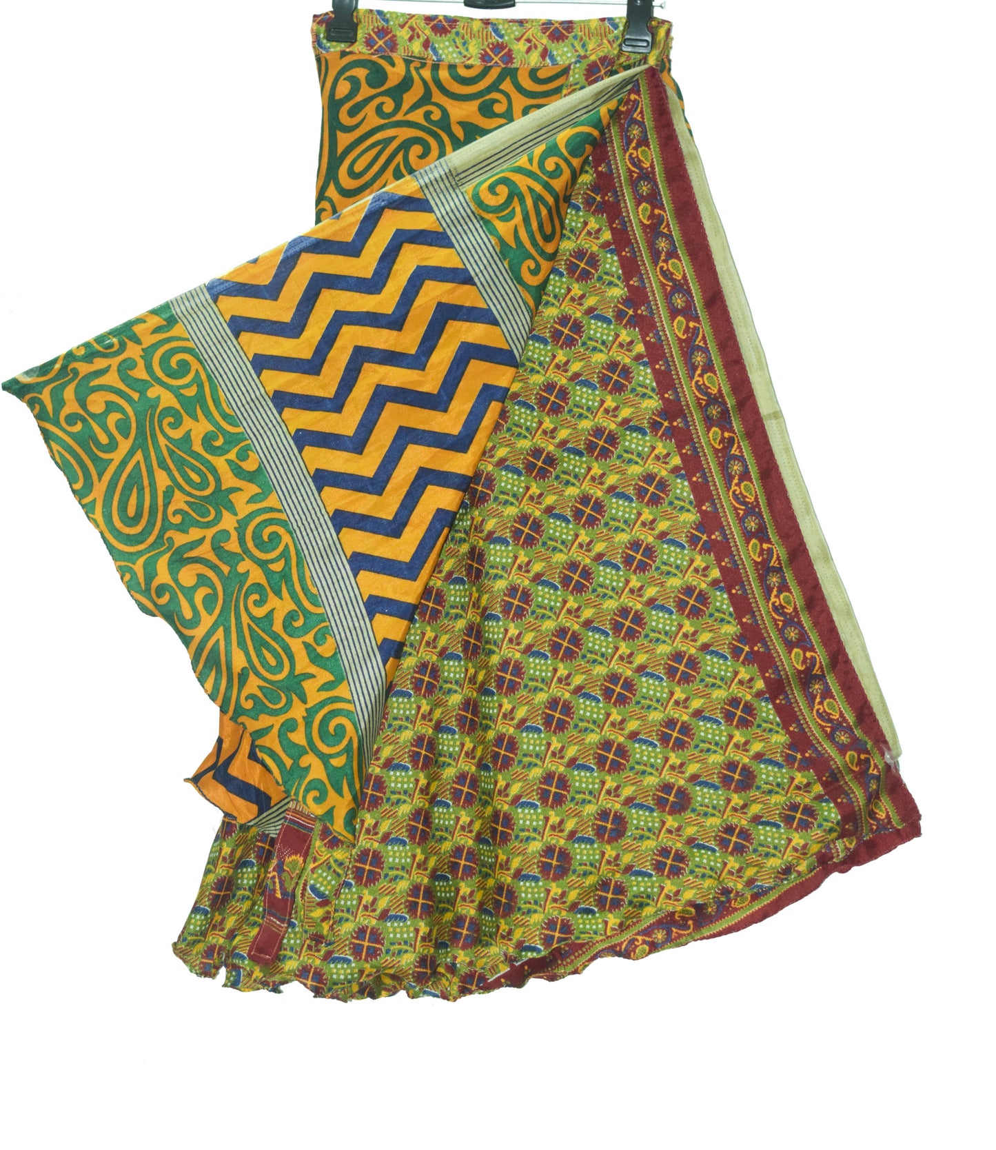 Sushila Vintage Art Silk Saree Magic Wrap Reversible Skirt Mustard Beach Dress
