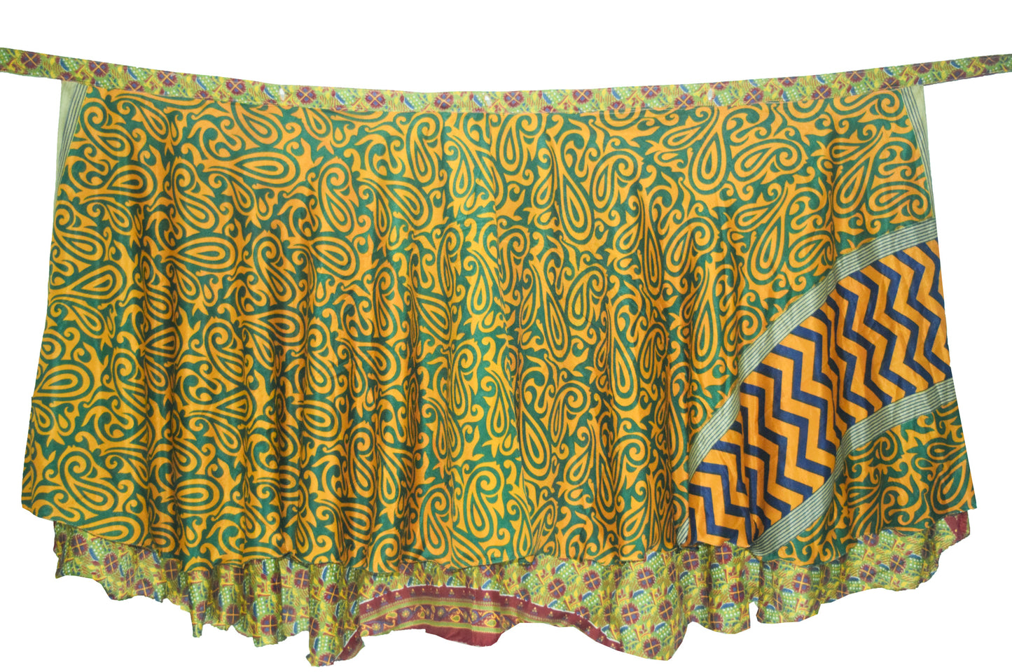Sushila Vintage Art Silk Saree Magic Wrap Reversible Skirt Mustard Beach Dress