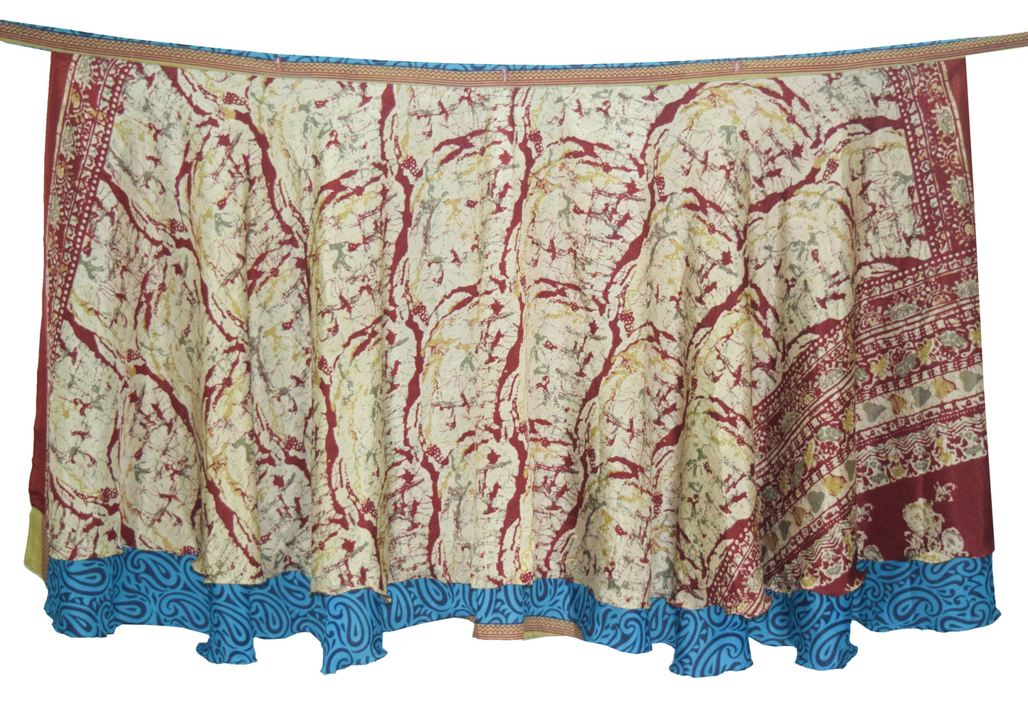 Sushila Vintage Blue Printed Saree Magic Wrap Reversible Skirt Art Silk Beach Dress