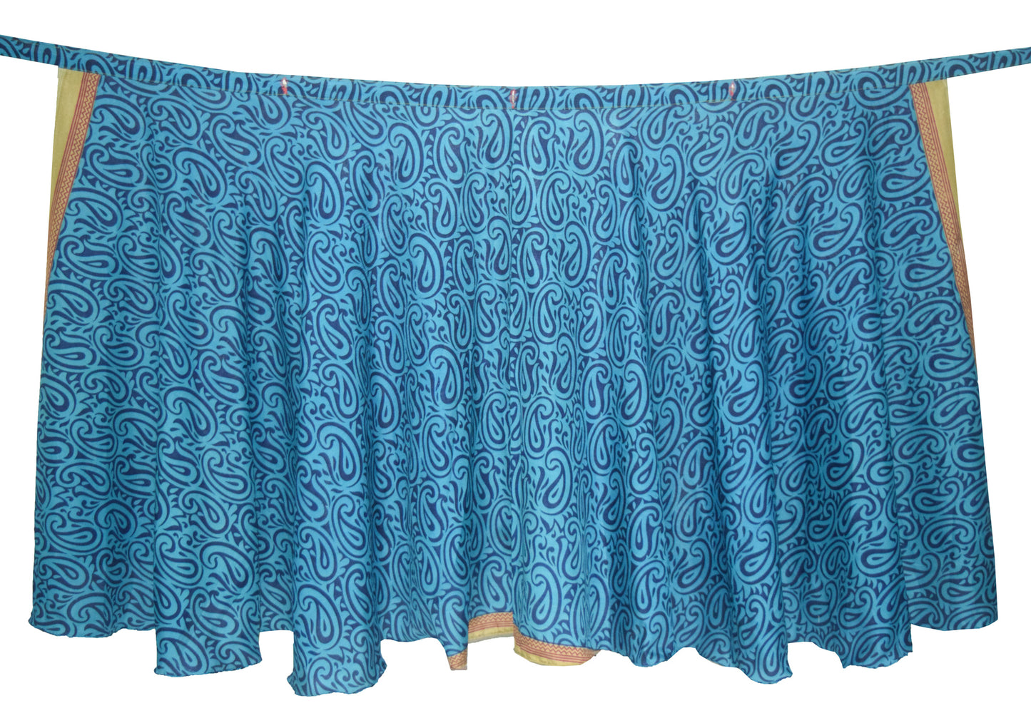 Sushila Vintage Blue Printed Saree Magic Wrap Reversible Skirt Art Silk Beach Dress