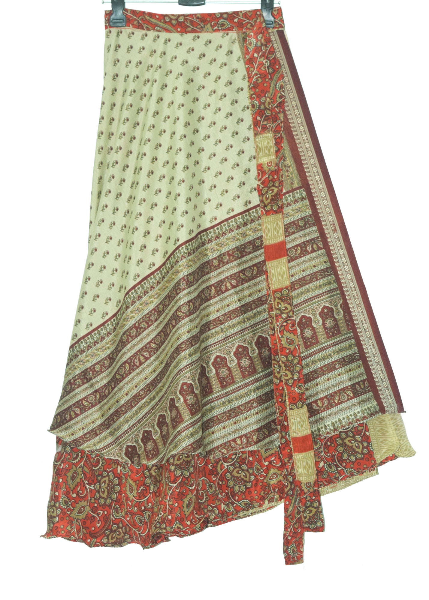 Sushila Vintage Red Floral Saree Magic Wrap Reversible Skirt Art Silk Beach Dress