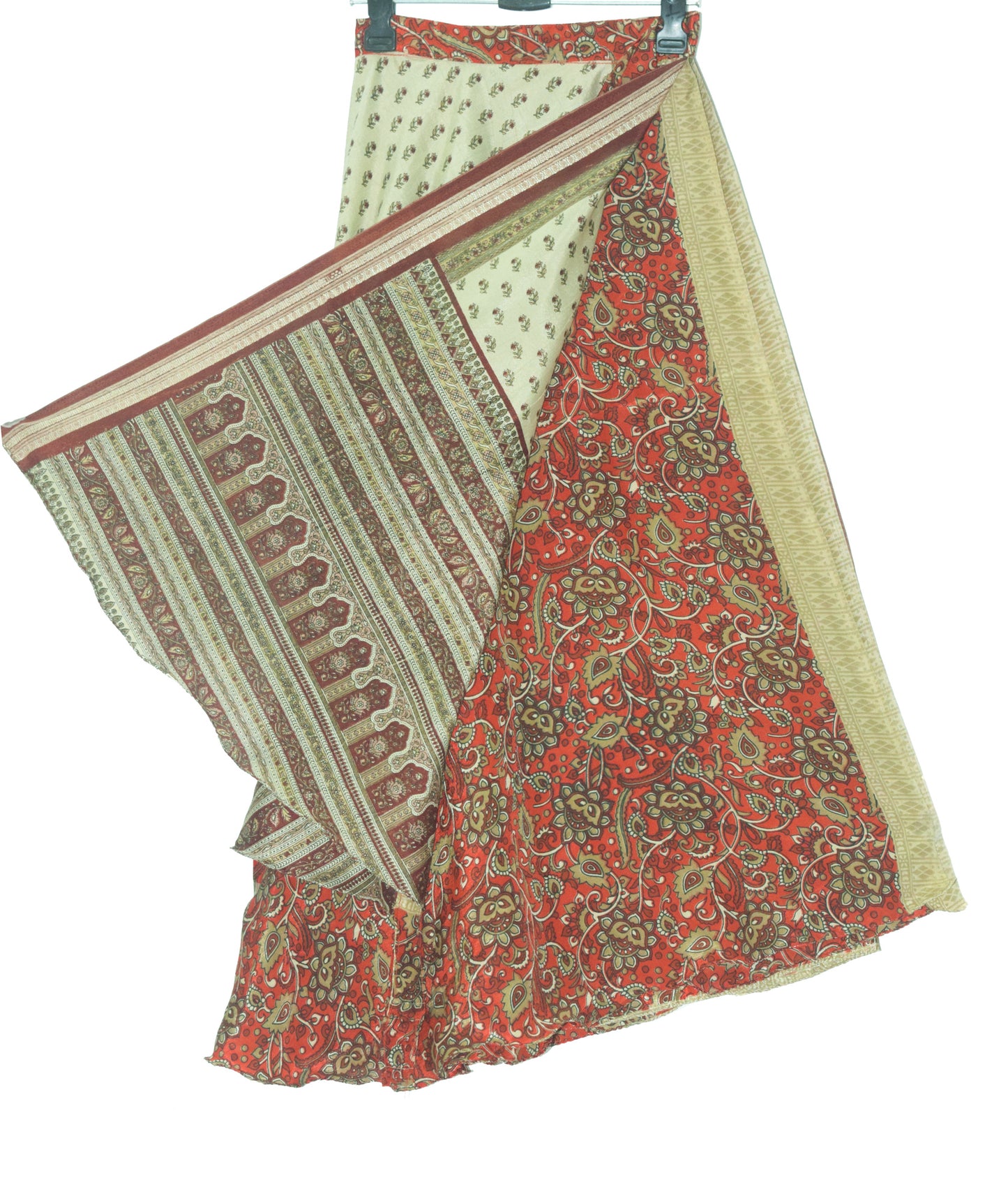 Sushila Vintage Red Floral Saree Magic Wrap Reversible Skirt Art Silk Beach Dress