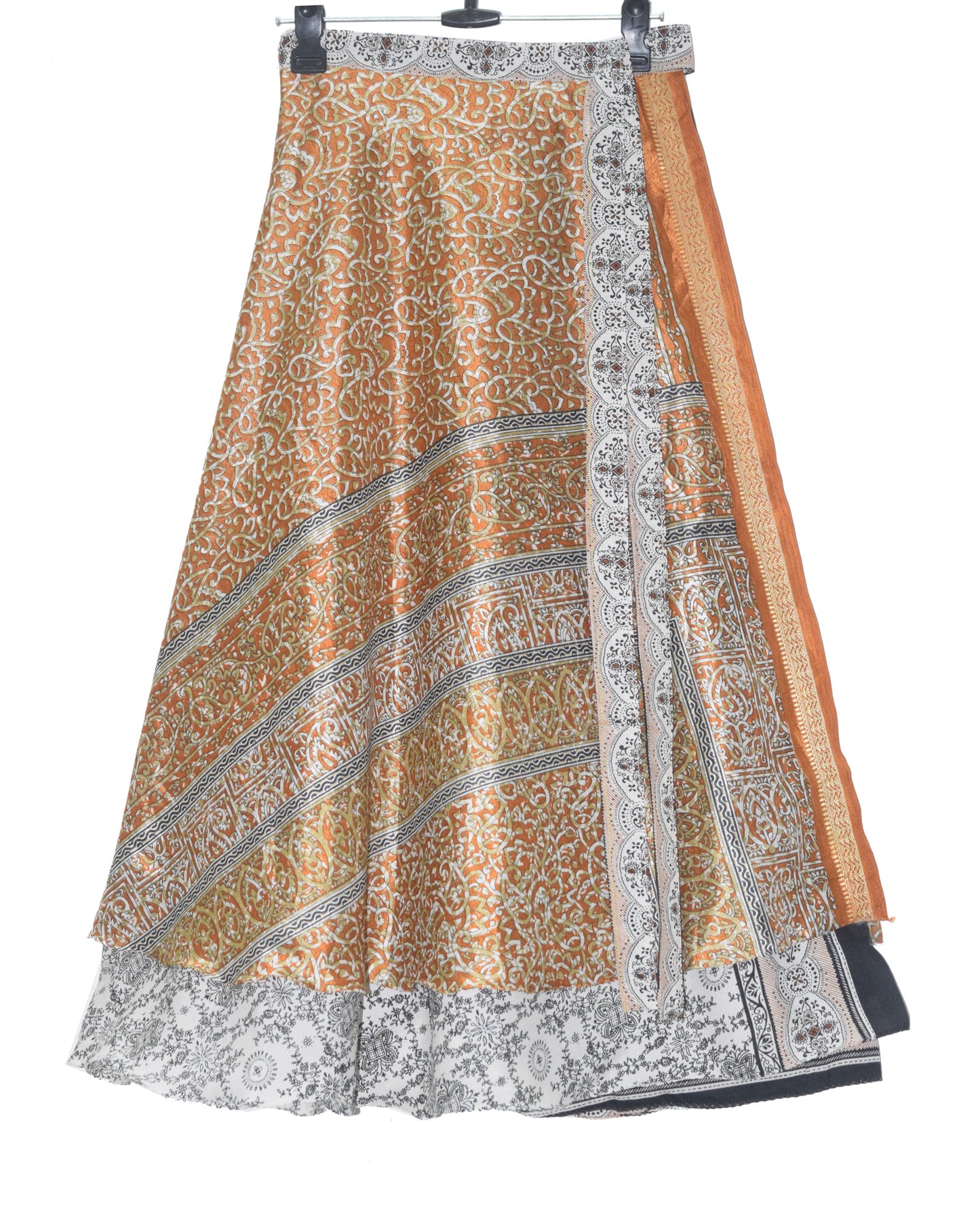 Sushila Vintage Art Silk Saree Magic Wrap Reversible Skirt Beach Dress Mustard Boho