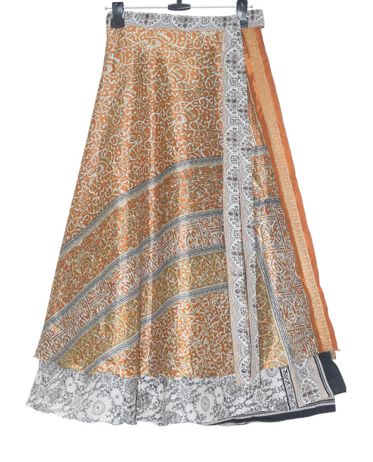 Sushila Vintage Art Silk Saree Magic Wrap Reversible Skirt Beach Dress Mustard Boho