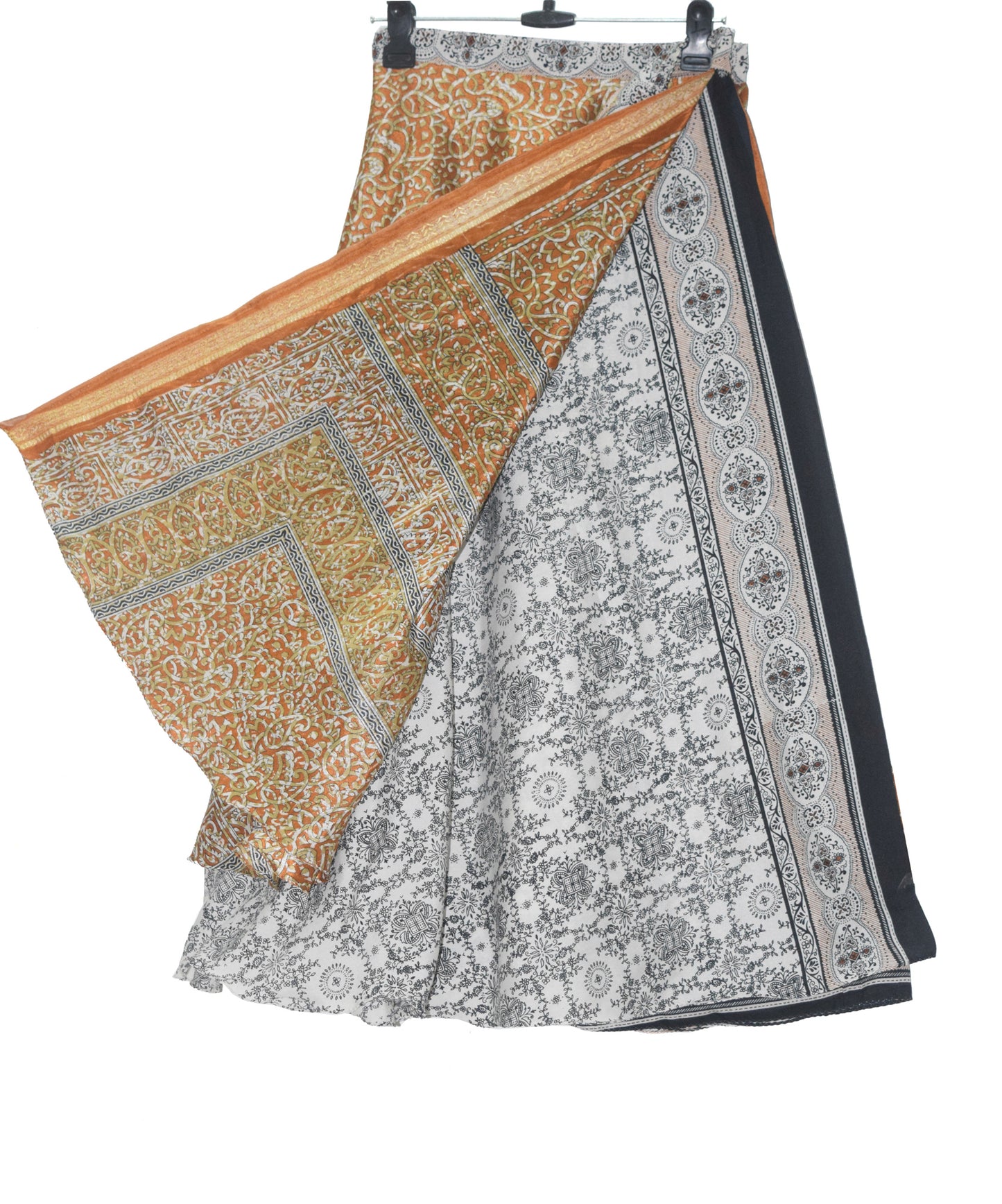 Sushila Vintage Art Silk Saree Magic Wrap Reversible Skirt Beach Dress Mustard Boho