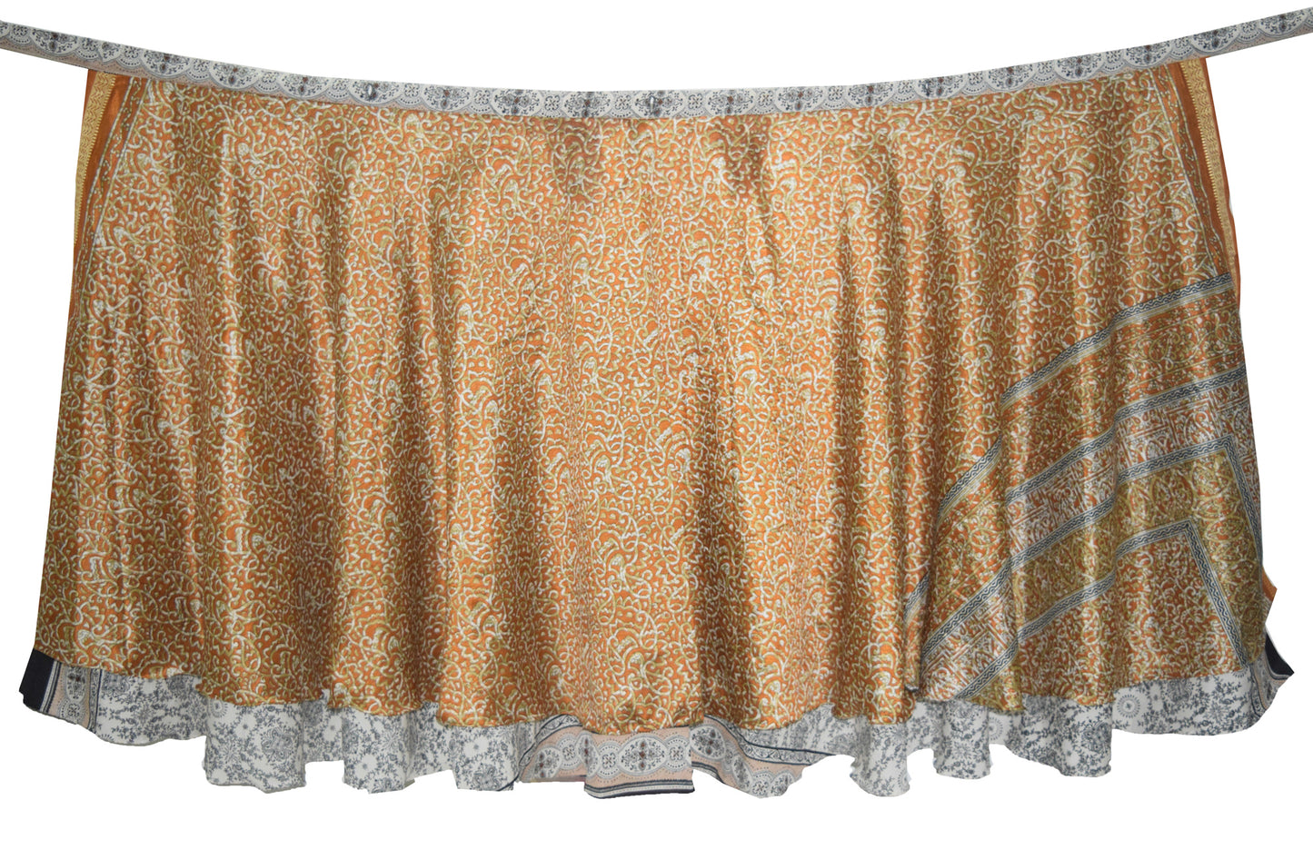 Sushila Vintage Art Silk Saree Magic Wrap Reversible Skirt Beach Dress Mustard Boho