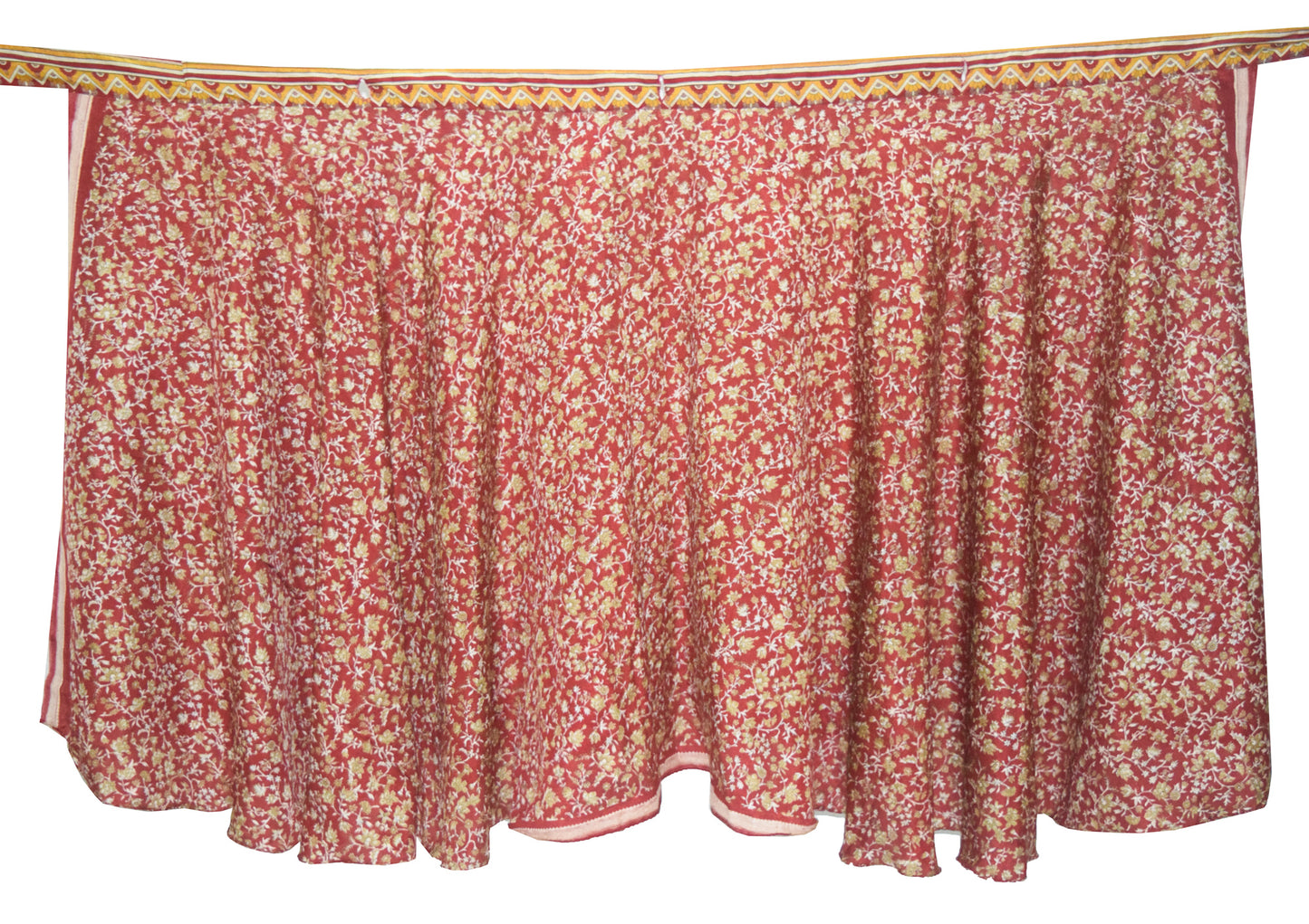 Sushila Vintage Red Art Silk Saree Floral Magic Wrap Reversible Skirt Beach Dress