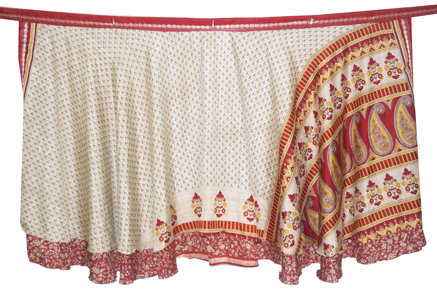 Sushila Vintage Red Art Silk Saree Floral Magic Wrap Reversible Skirt Beach Dress