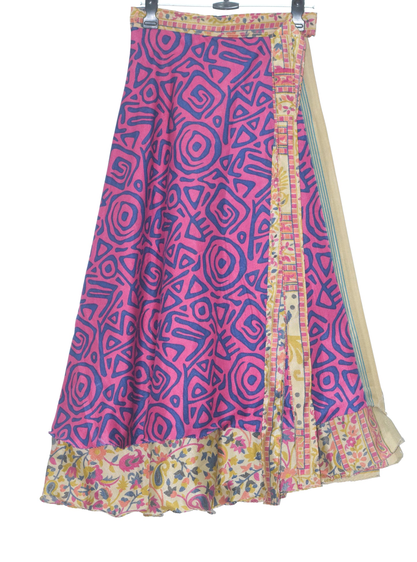 Sushila Vintage Pink Saree Magic Wrap Reversible Skirt Beach Dress Hippie Art Silk