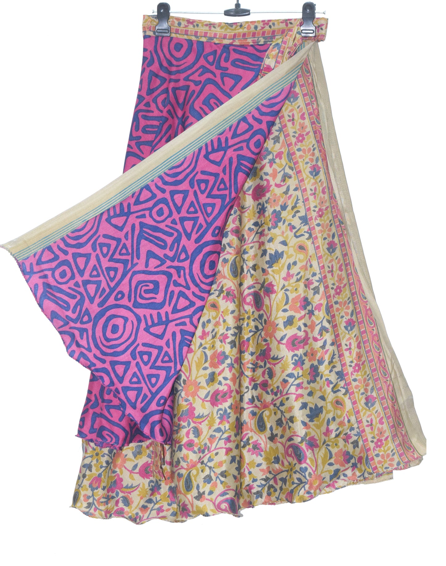 Sushila Vintage Pink Saree Magic Wrap Reversible Skirt Beach Dress Hippie Art Silk