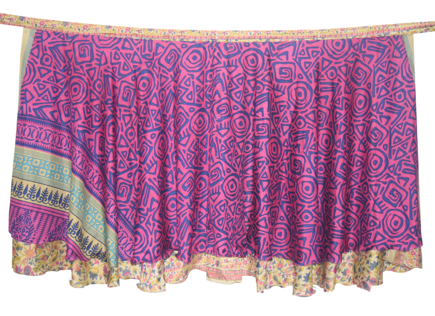 Sushila Vintage Pink Saree Magic Wrap Reversible Skirt Beach Dress Hippie Art Silk