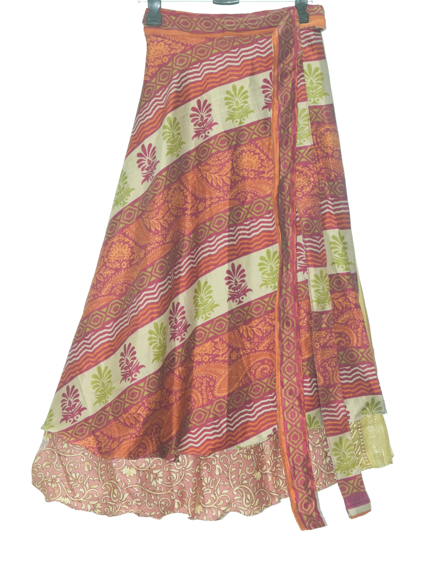 Sushila Vintage Art Silk Saree Magic Wrap Reversible Skirt Double Layer Beach Dress