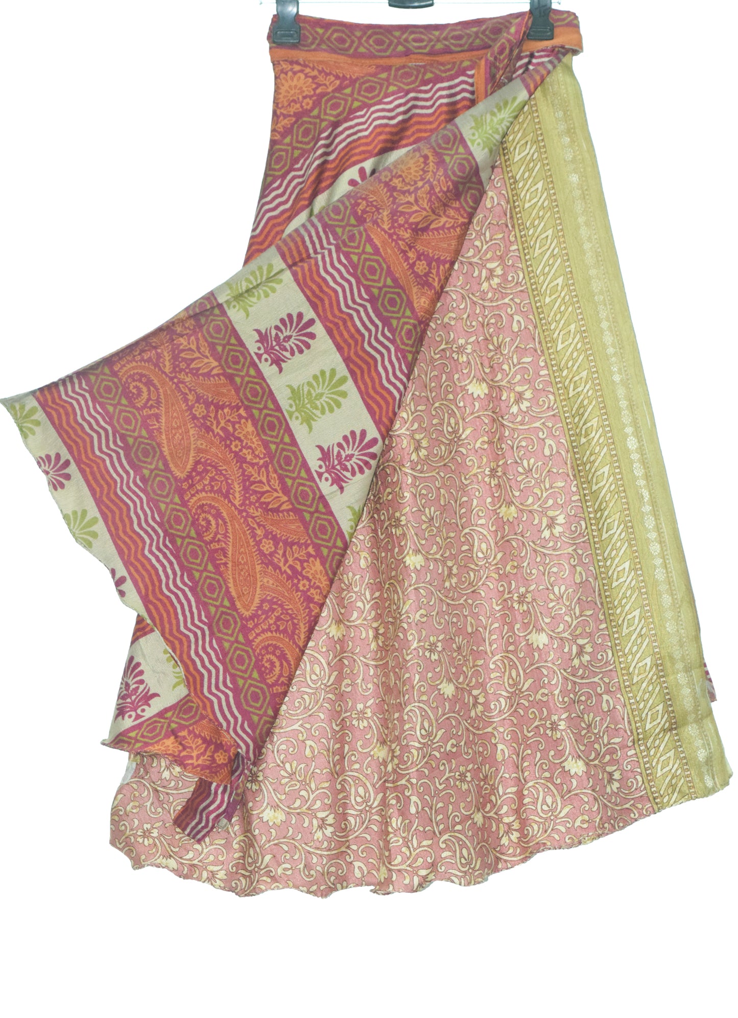 Sushila Vintage Art Silk Saree Magic Wrap Reversible Skirt Double Layer Beach Dress