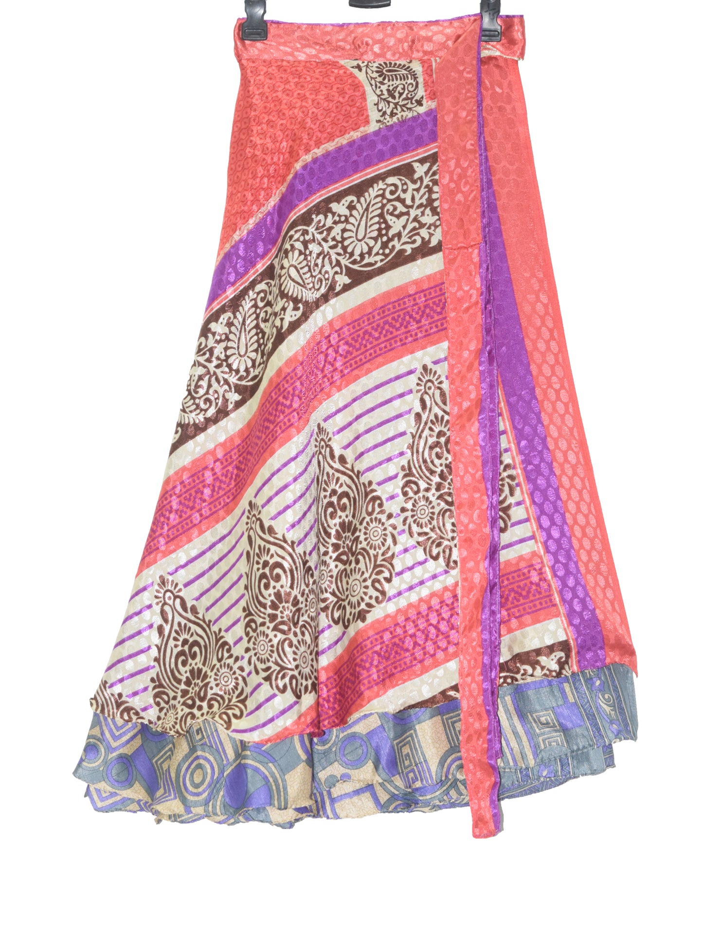 Sushila Vintage Art Silk Saree Magic Wrap Reversible Skirt Beach Dress Double Layer