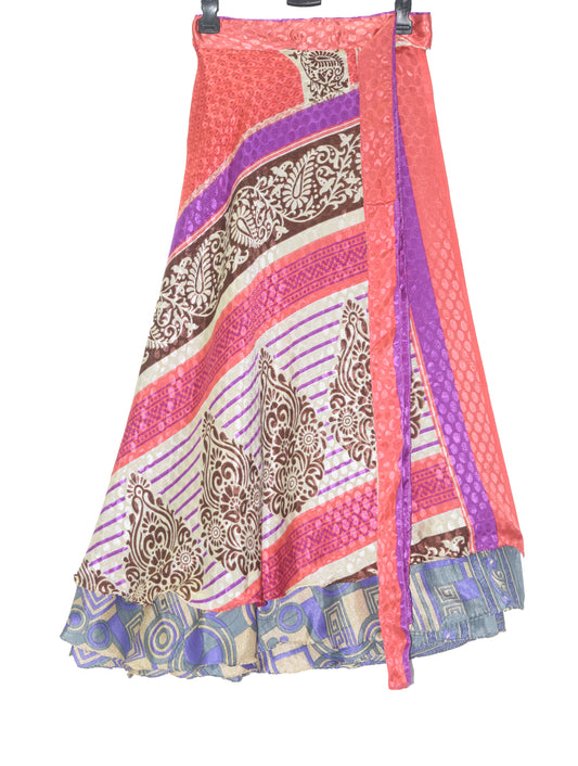 Sushila Vintage Art Silk Saree Magic Wrap Reversible Skirt Beach Dress Double Layer