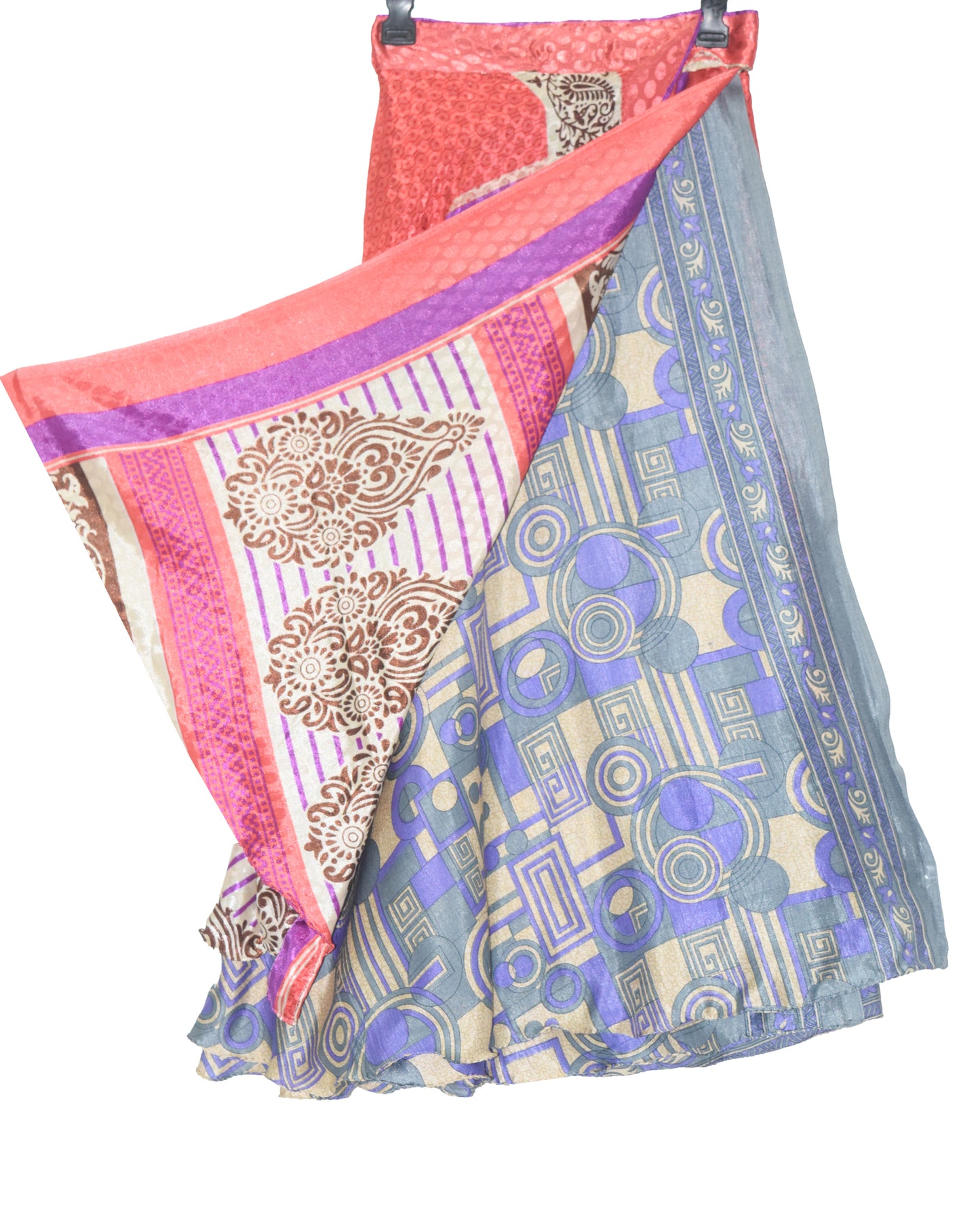 Sushila Vintage Art Silk Saree Magic Wrap Reversible Skirt Beach Dress Double Layer