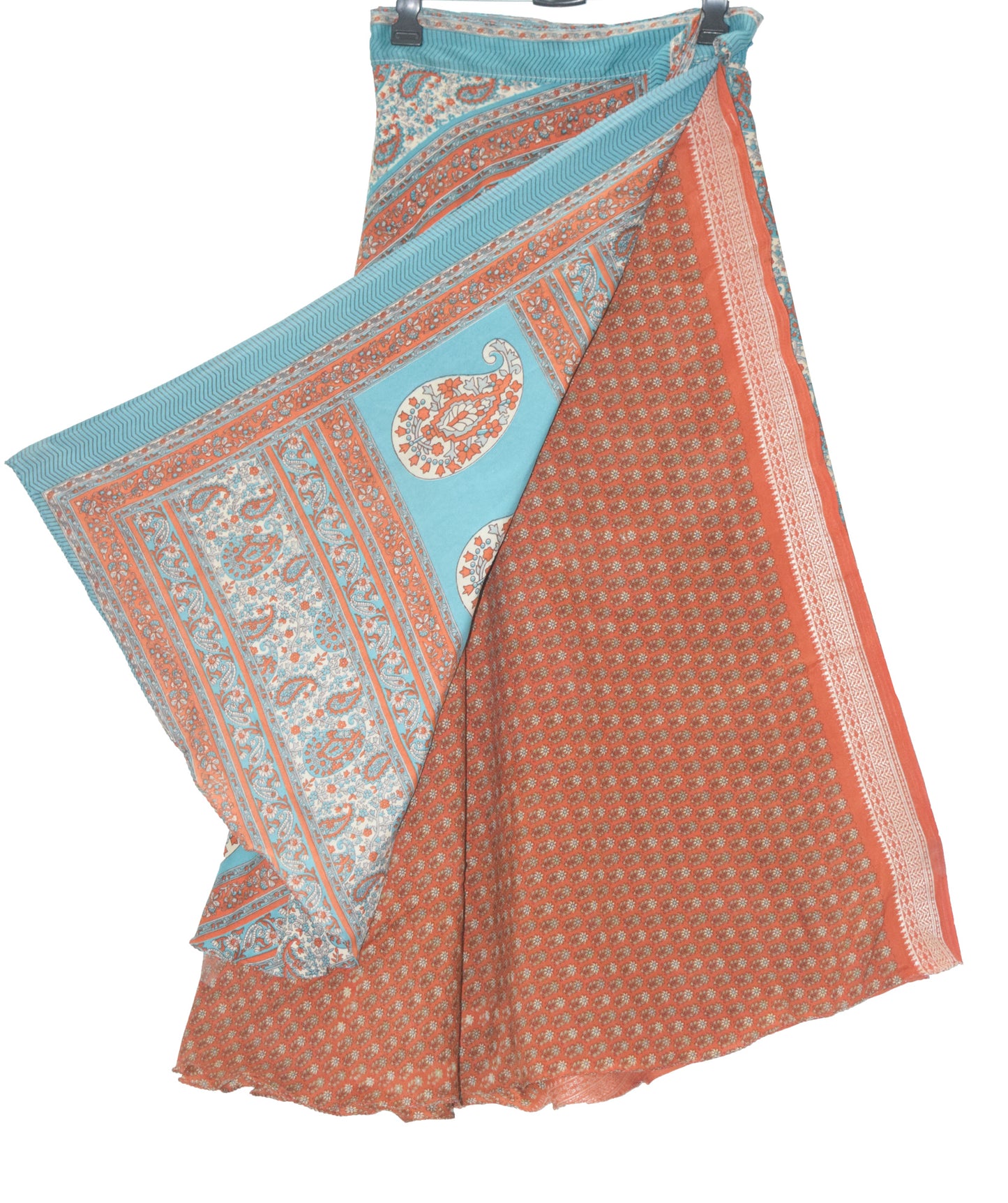 Sushila Vintage Rust Art Silk Saree Magic Wrap Reversible Skirt Beach Dress Hippie