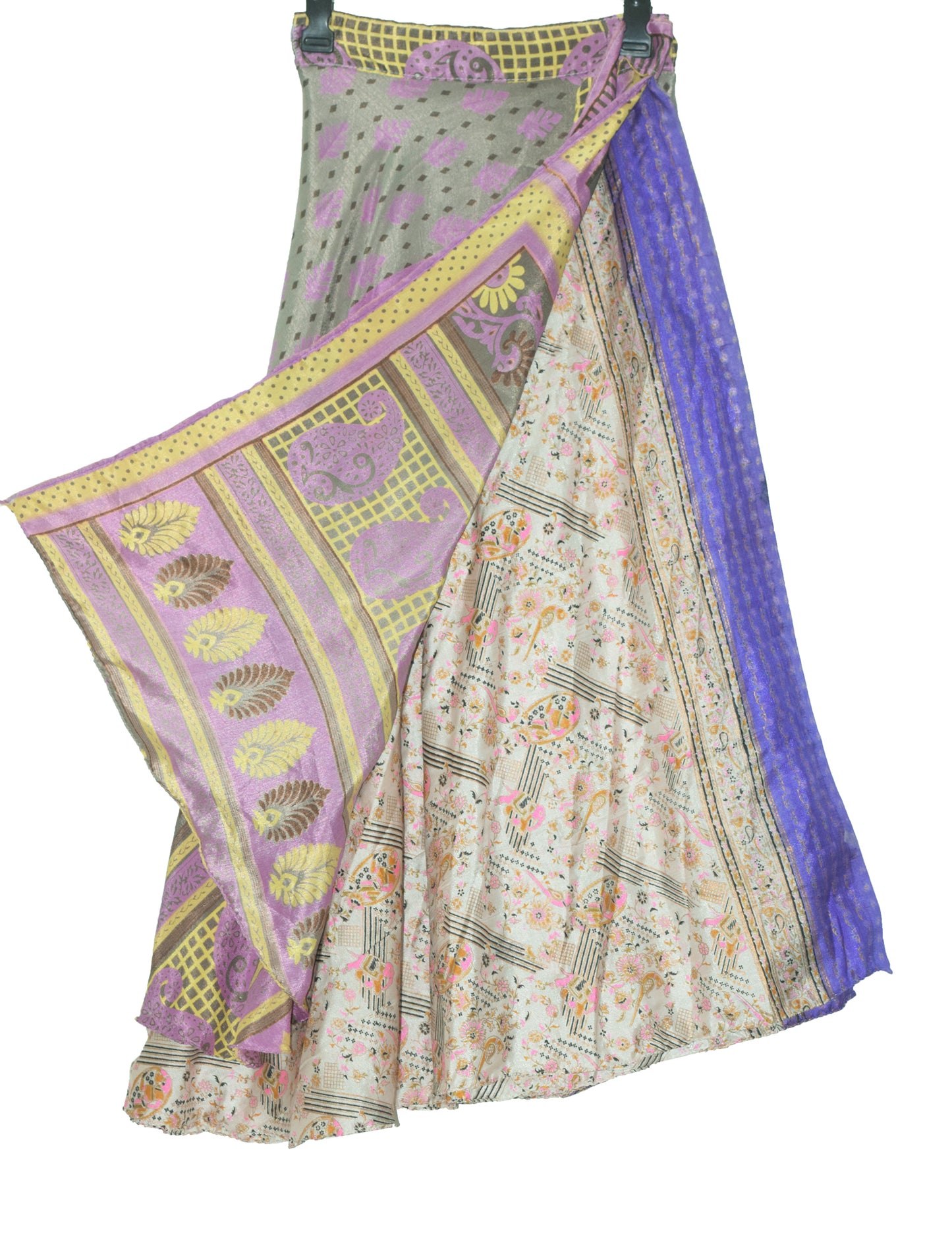 Sushila Vintage Cream Art Silk Saree Magic Wrap Reversible Skirt Beach Dress