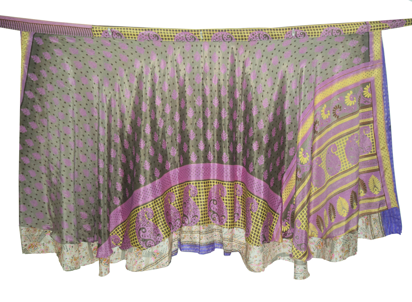 Sushila Vintage Cream Art Silk Saree Magic Wrap Reversible Skirt Beach Dress