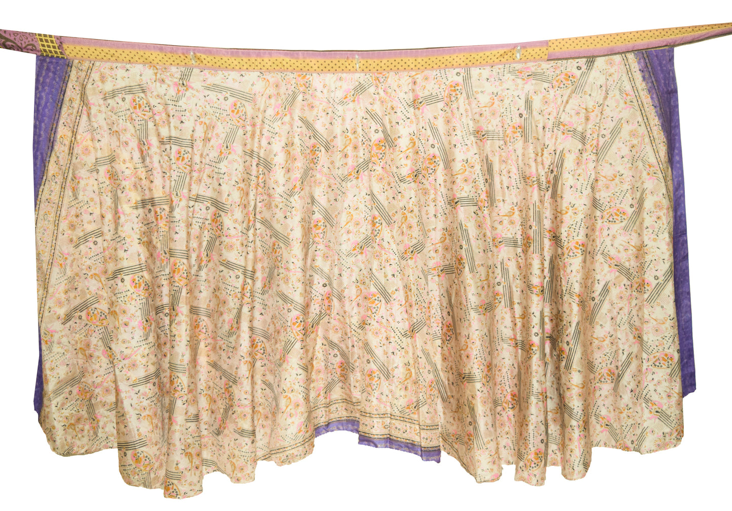 Sushila Vintage Cream Art Silk Saree Magic Wrap Reversible Skirt Beach Dress