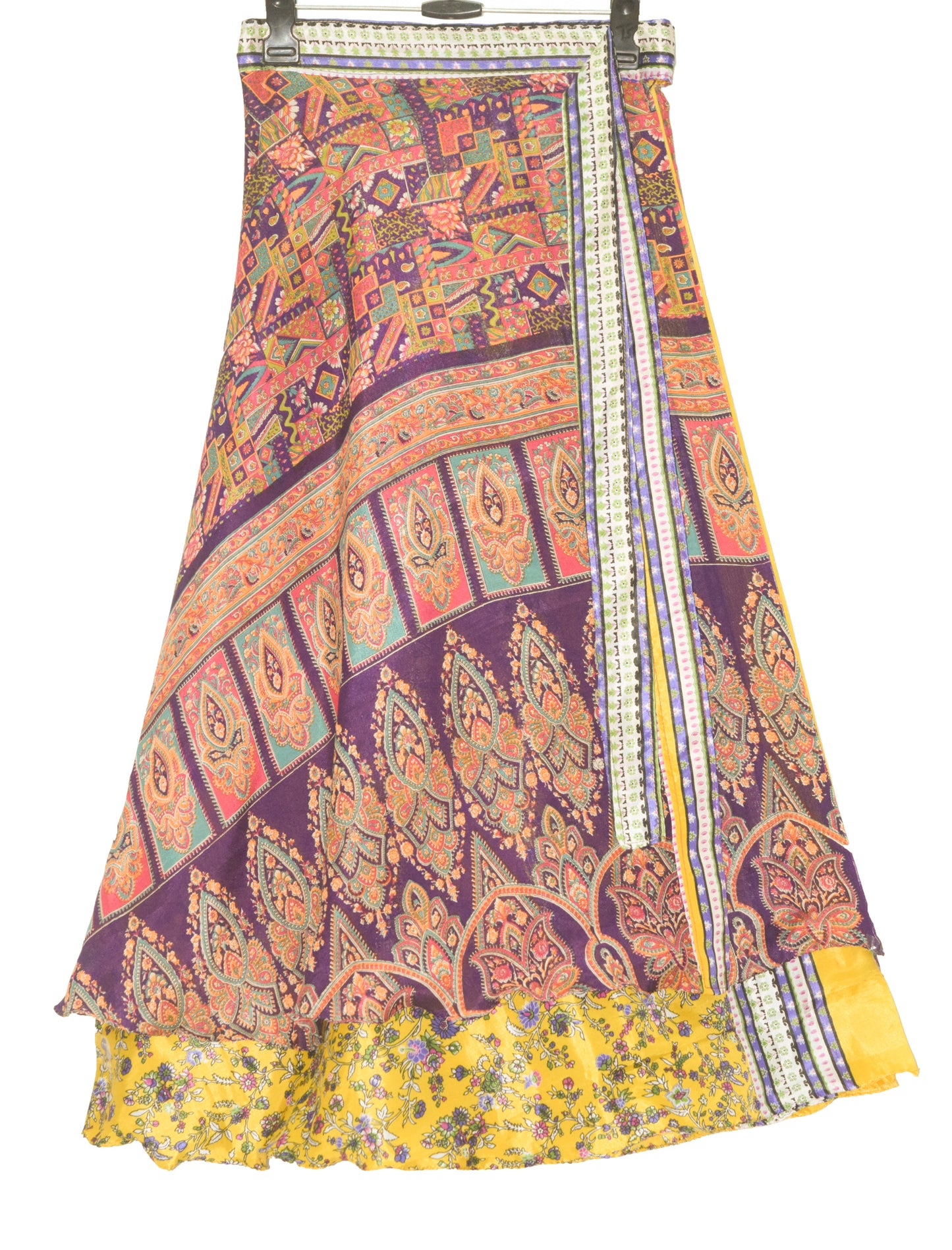 Sushila Vintage Art Silk Saree Magic Wrap Reversible Skirt Beach Dress Yellow Hippie