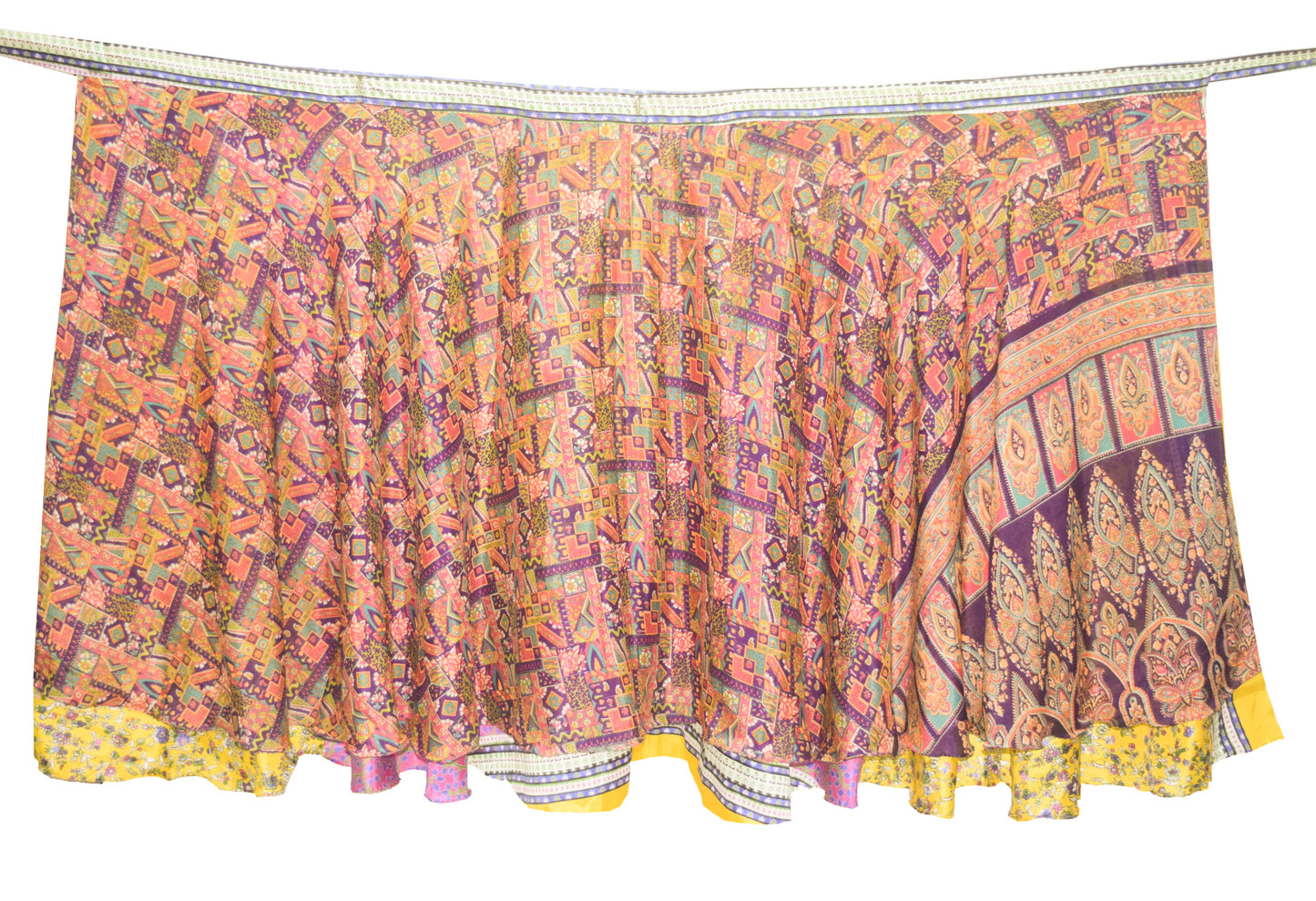 Sushila Vintage Art Silk Saree Magic Wrap Reversible Skirt Beach Dress Yellow Hippie