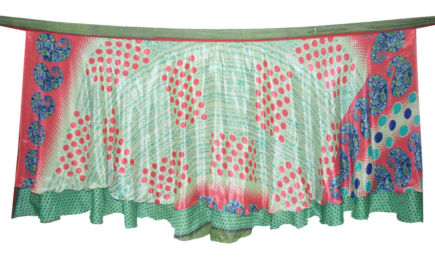 Sushila Vintage Green Pink Saree Magic Wrap Reversible Skirt Art Silk Beach Dress