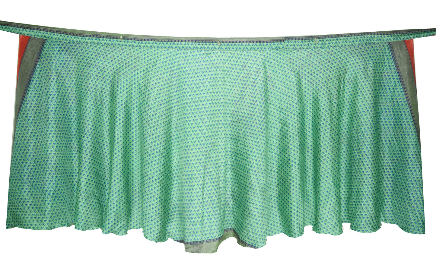 Sushila Vintage Green Pink Saree Magic Wrap Reversible Skirt Art Silk Beach Dress