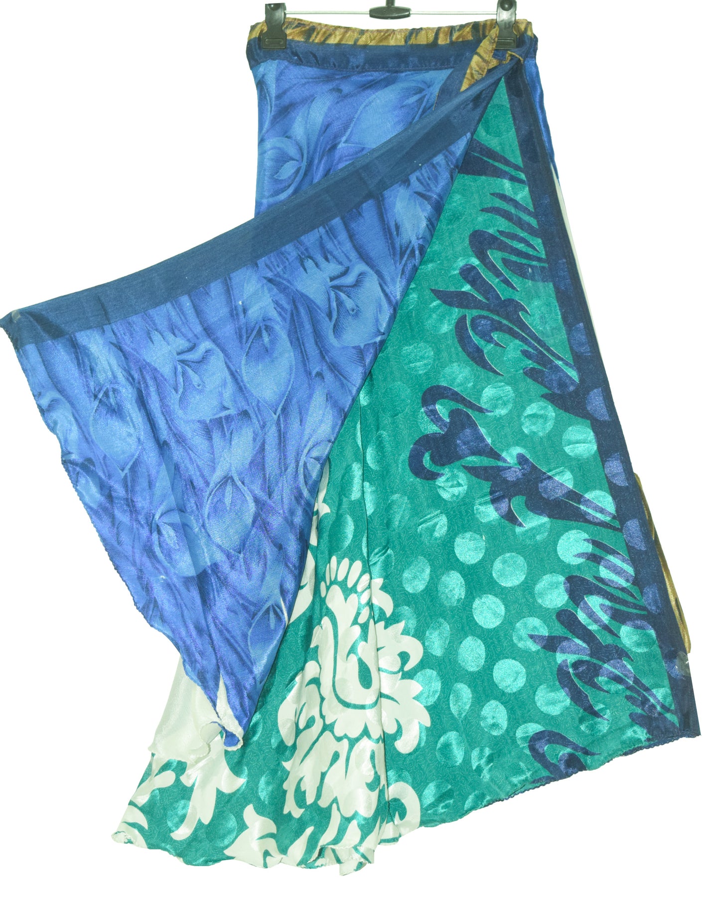 Sushila Vintage Blue Art Silk Saree Magic Wrap Reversible Skirt Beach Dress Hippie