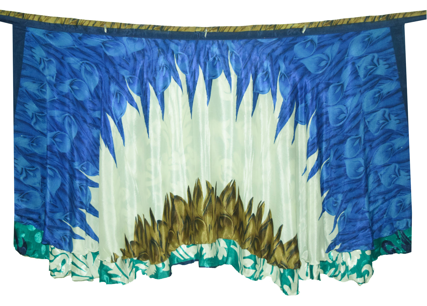 Sushila Vintage Blue Art Silk Saree Magic Wrap Reversible Skirt Beach Dress Hippie