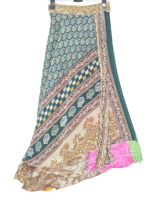 Sushila Vintage Art Silk Saree Magic Wrap Reversible Skirt Multi-Color Beach Dress