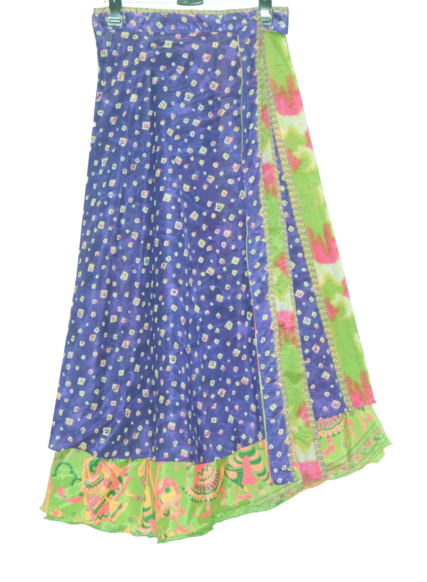 Sushila Vintage Art Silk Saree Magic Wrap Reversible Skirt Human Printed Beach Dress