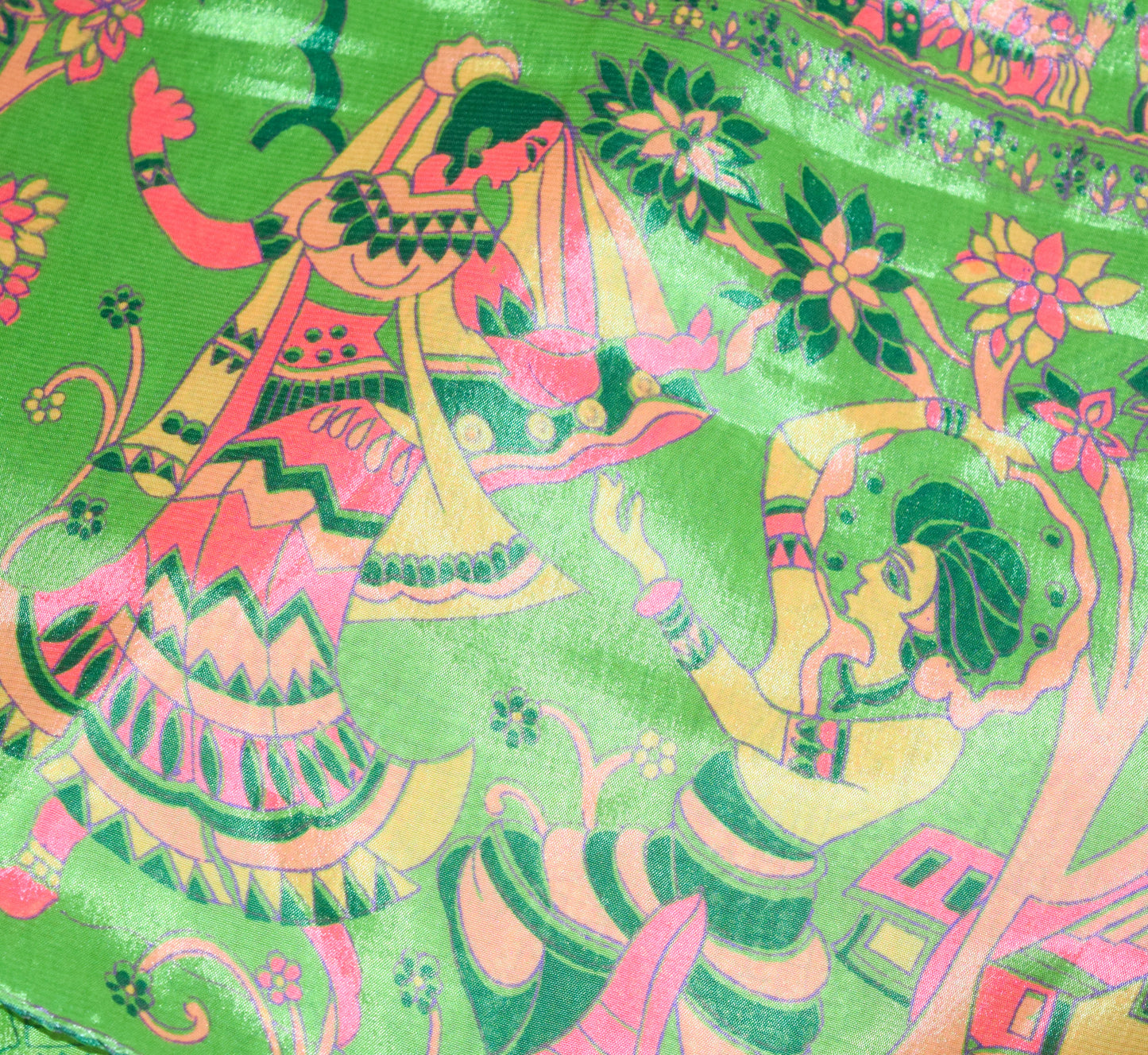 Sushila Vintage Art Silk Saree Magic Wrap Reversible Skirt Human Printed Beach Dress