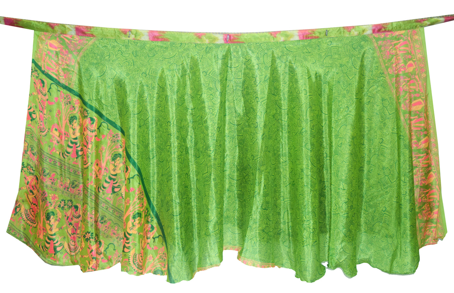 Sushila Vintage Art Silk Saree Magic Wrap Reversible Skirt Human Printed Beach Dress