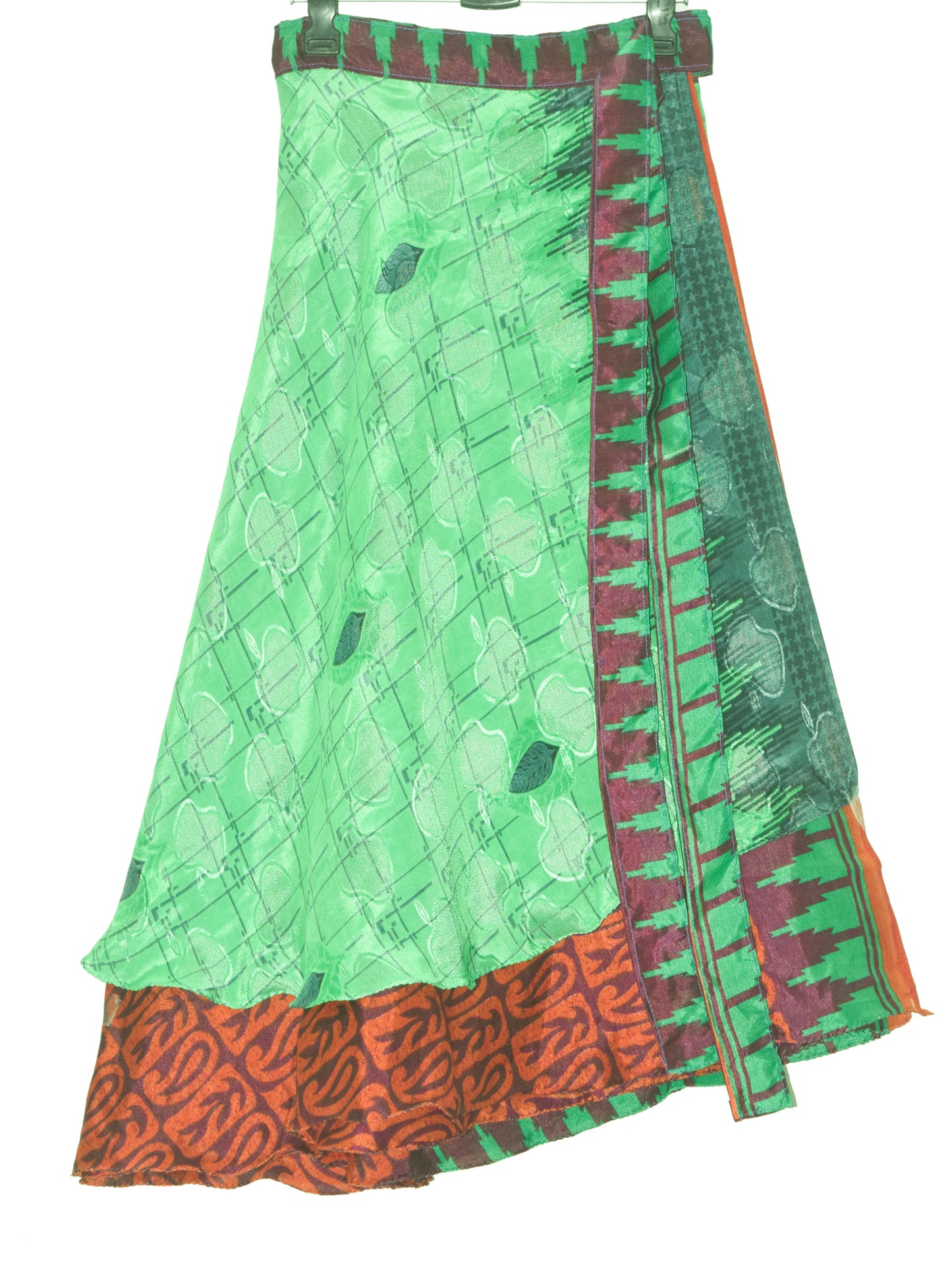 Sushila Vintage Art Silk Saree Magic Wrap Reversible Skirt Beach Dress Green Hippie