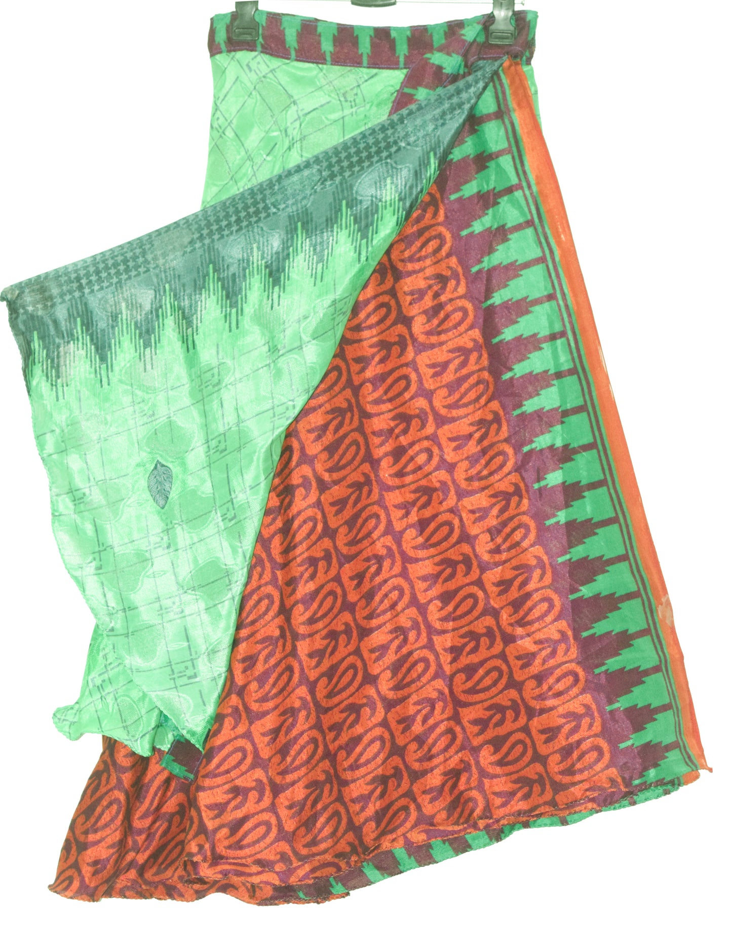 Sushila Vintage Art Silk Saree Magic Wrap Reversible Skirt Beach Dress Green Hippie