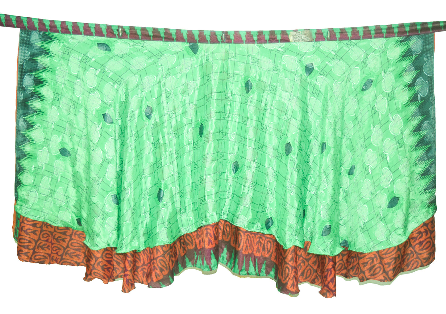 Sushila Vintage Art Silk Saree Magic Wrap Reversible Skirt Beach Dress Green Hippie