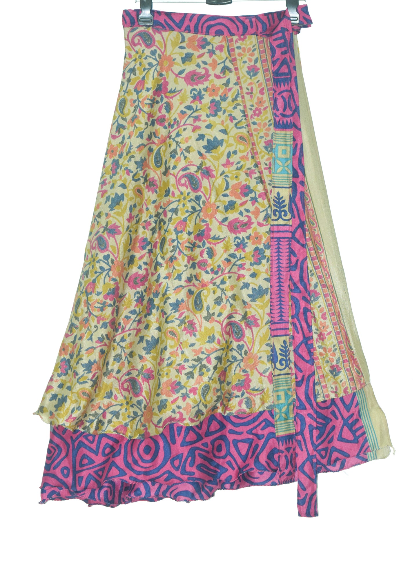 Sushila Vintage Art Silk Saree Magic Wrap Reversible Skirt Beach Dress Dark Pink
