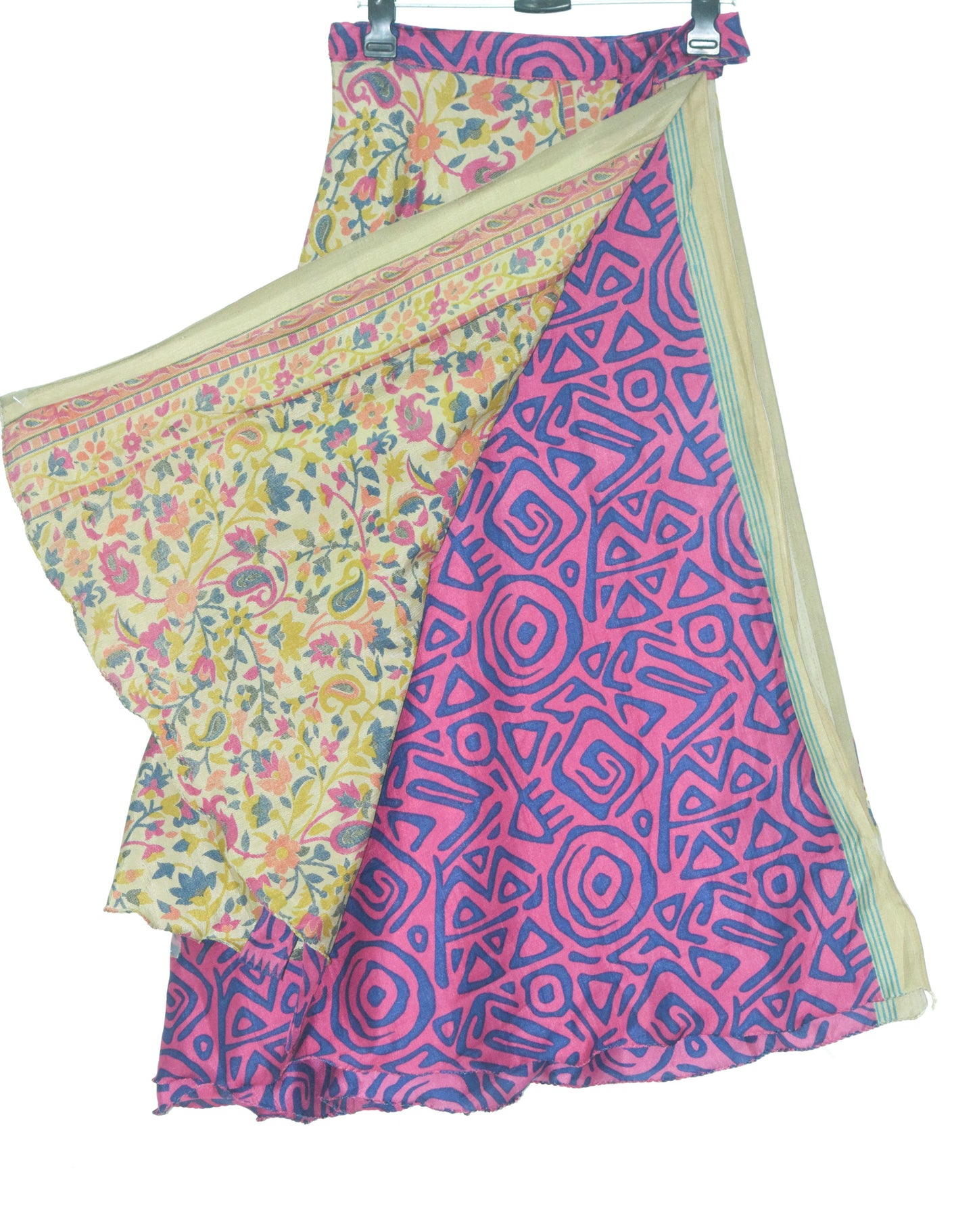 Sushila Vintage Art Silk Saree Magic Wrap Reversible Skirt Beach Dress Dark Pink