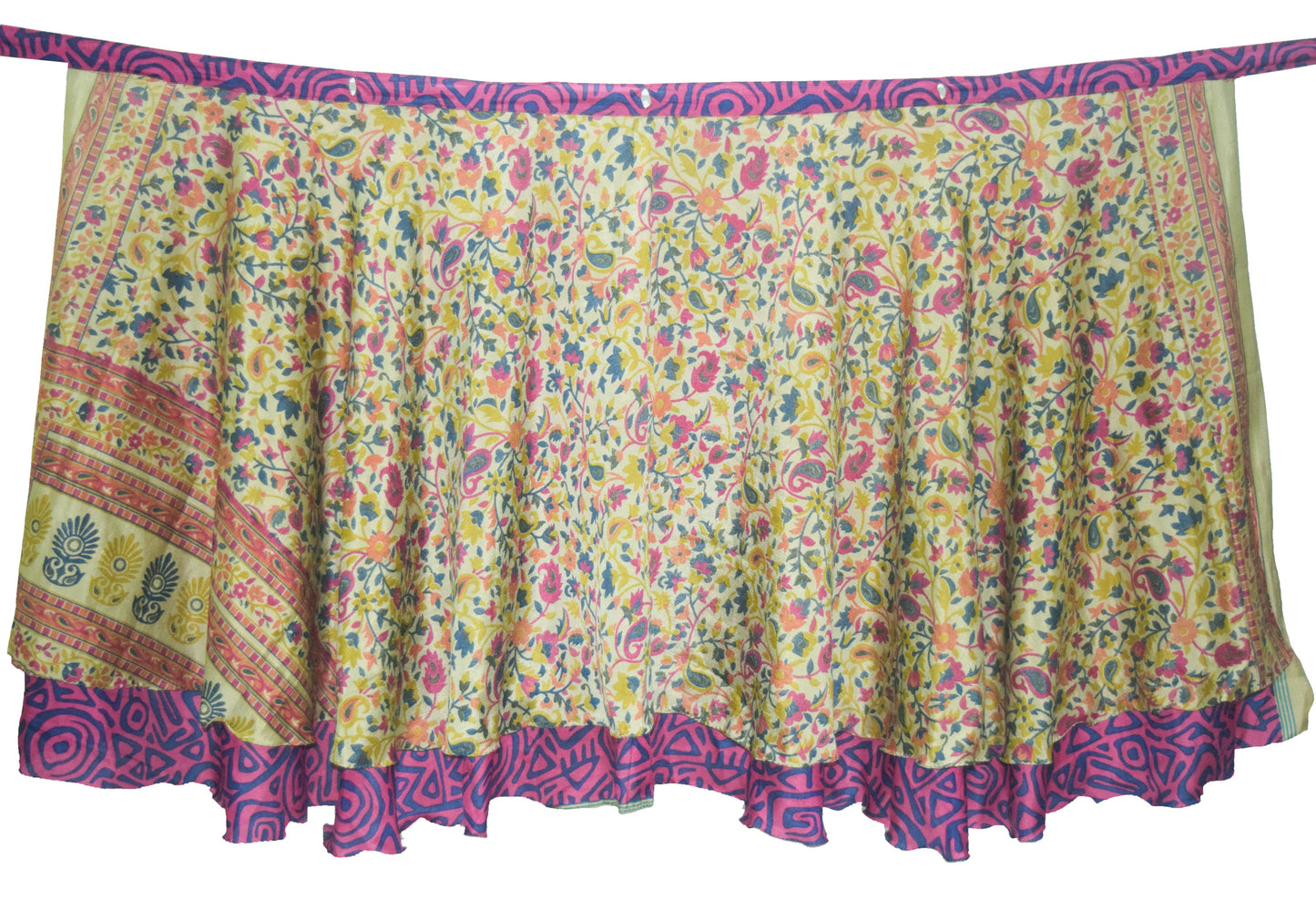 Sushila Vintage Art Silk Saree Magic Wrap Reversible Skirt Beach Dress Dark Pink