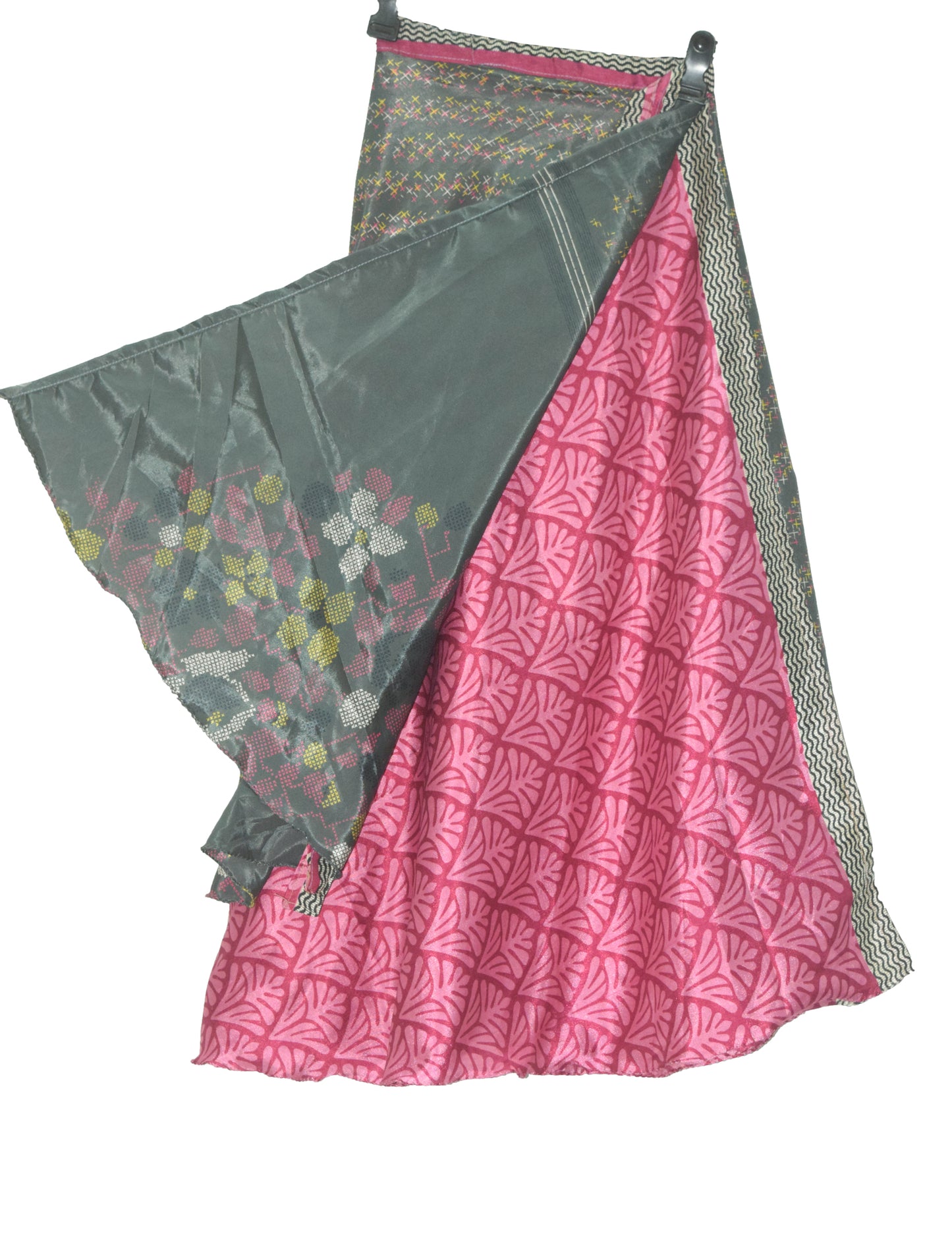 Sushila Vintage Gray Silk Saree 2 Layer Magic Wrap Reversible Skirt Beach Dress