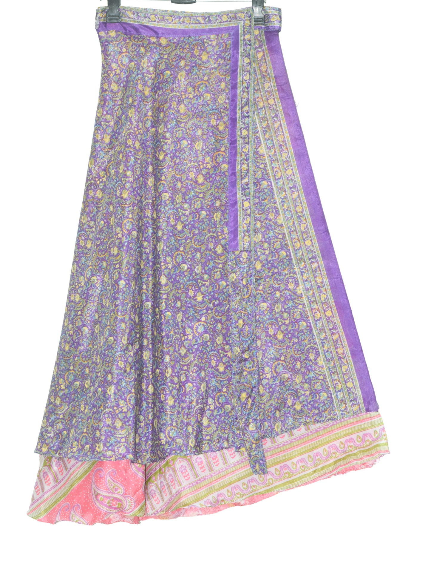 Sushila Vintage Pink Silk Saree Magic Wrap Reversible Skirt Floral Beach Dress