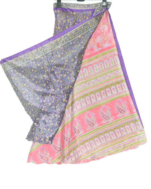 Sushila Vintage Pink Silk Saree Magic Wrap Reversible Skirt Floral Beach Dress