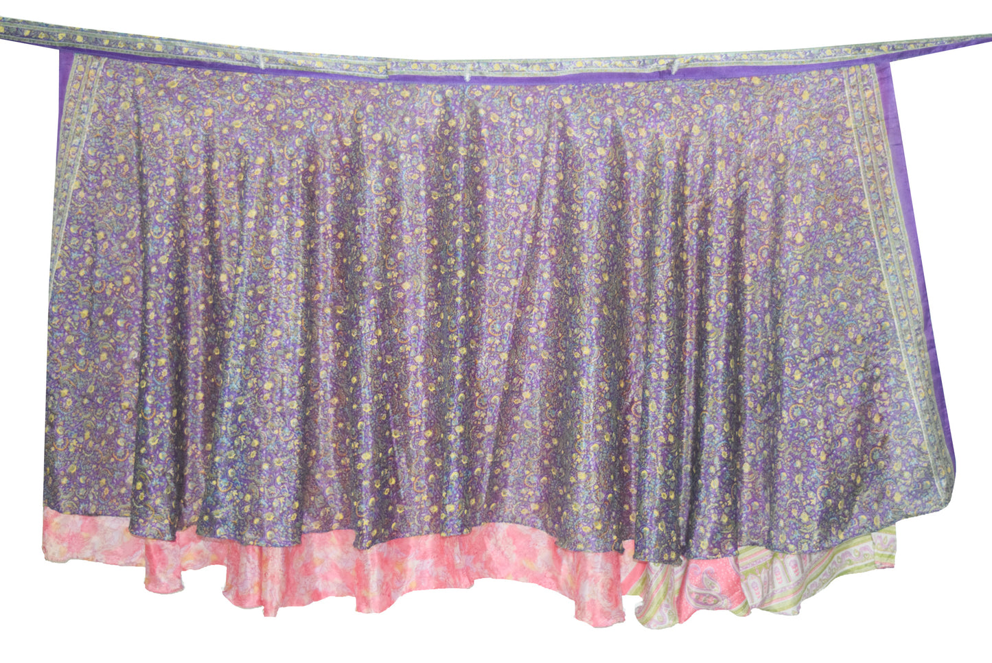 Sushila Vintage Pink Silk Saree Magic Wrap Reversible Skirt Floral Beach Dress