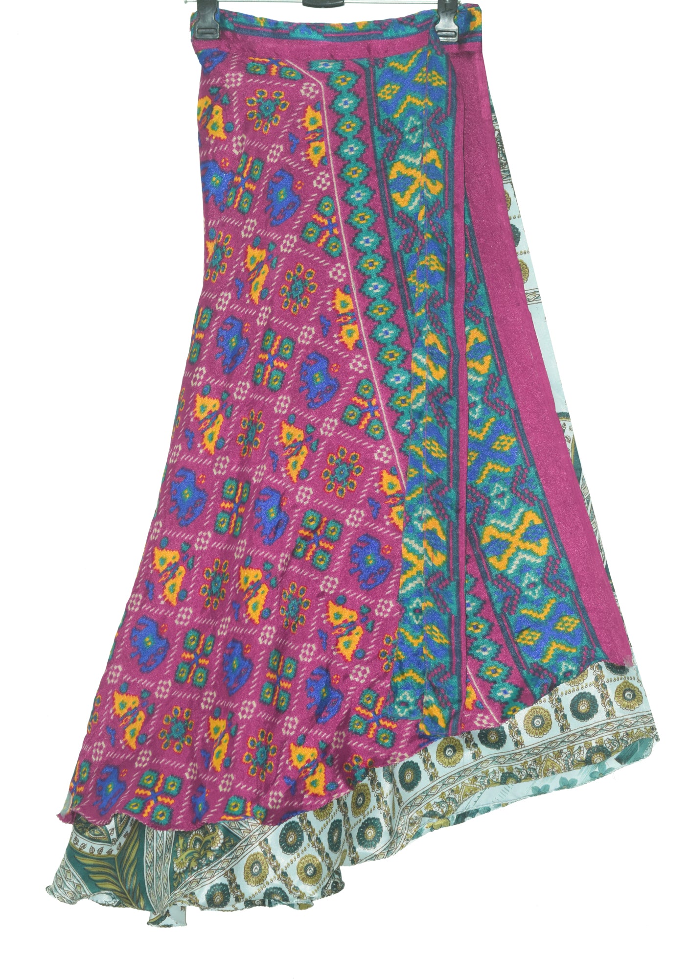 Sushila Vintage Purple&Gray Saree Magic Wrap Reversible Skirt Art Silk Beach Dress