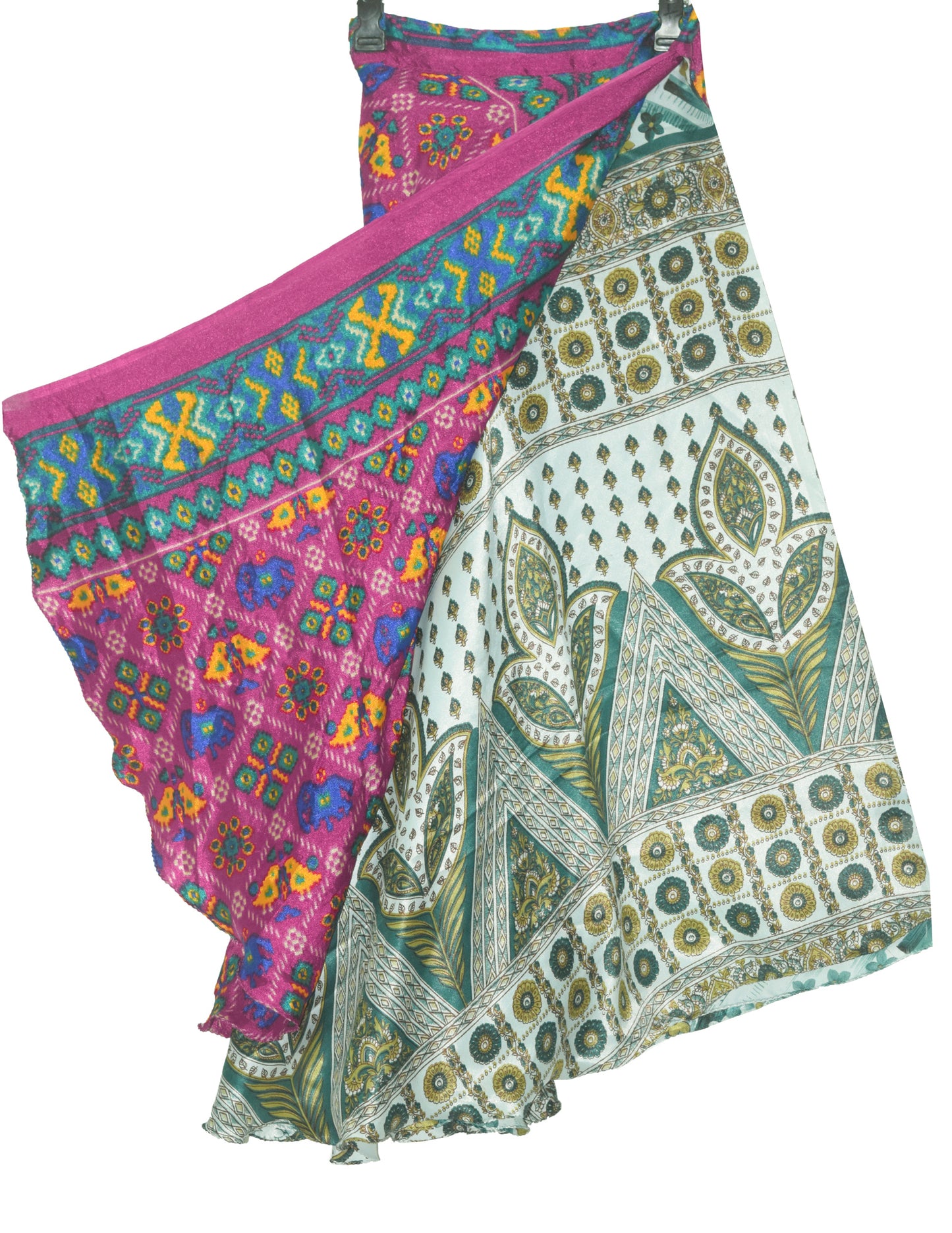 Sushila Vintage Purple&Gray Saree Magic Wrap Reversible Skirt Art Silk Beach Dress