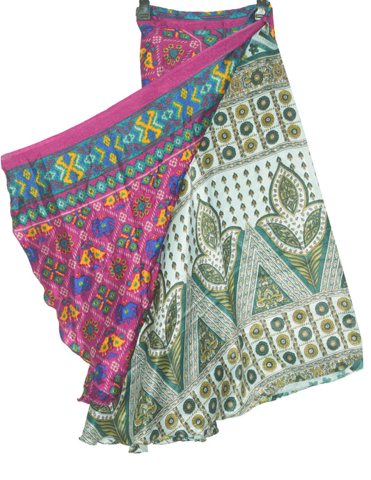 Sushila Vintage Purple&Gray Saree Magic Wrap Reversible Skirt Art Silk Beach Dress