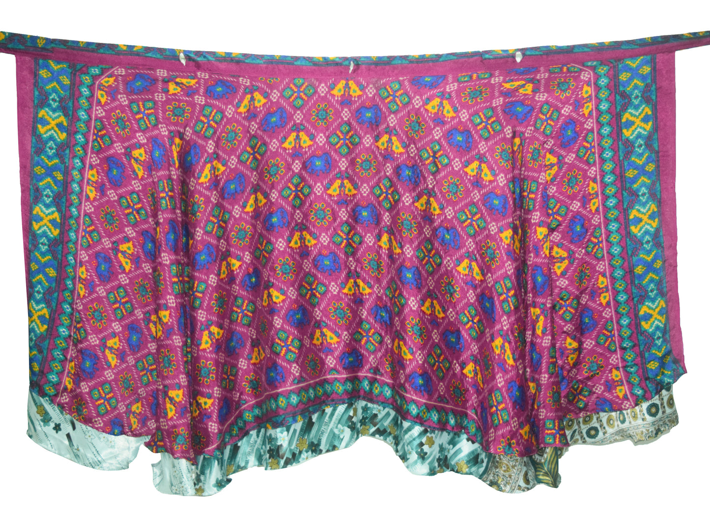 Sushila Vintage Purple&Gray Saree Magic Wrap Reversible Skirt Art Silk Beach Dress